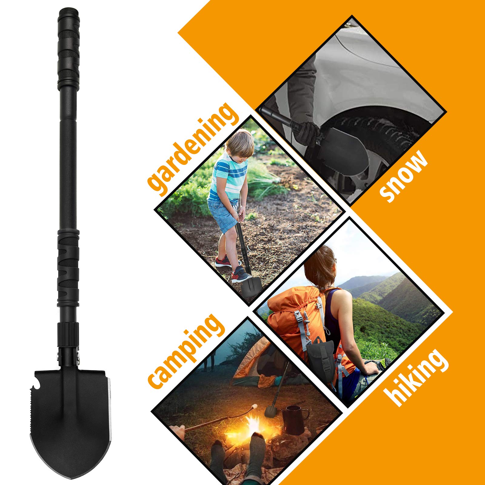FullLit Folding Shovel, Camping Shovel (24.21''), Survival